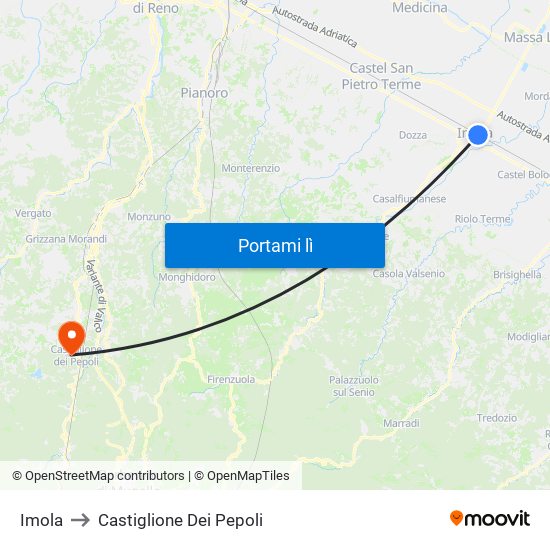 Imola to Castiglione Dei Pepoli map