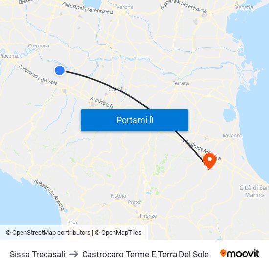 Sissa Trecasali to Castrocaro Terme E Terra Del Sole map