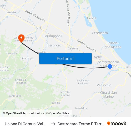 Unione Di Comuni Valmarecchia to Castrocaro Terme E Terra Del Sole map