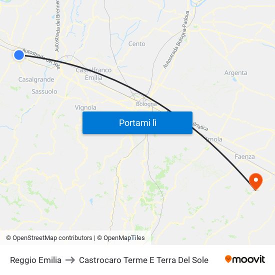 Reggio Emilia to Castrocaro Terme E Terra Del Sole map