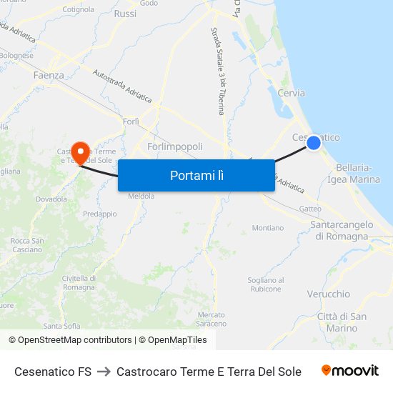 Cesenatico FS to Castrocaro Terme E Terra Del Sole map