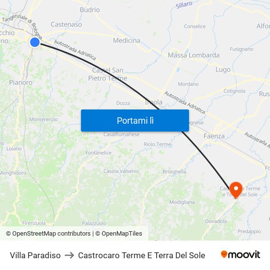 Villa Paradiso to Castrocaro Terme E Terra Del Sole map