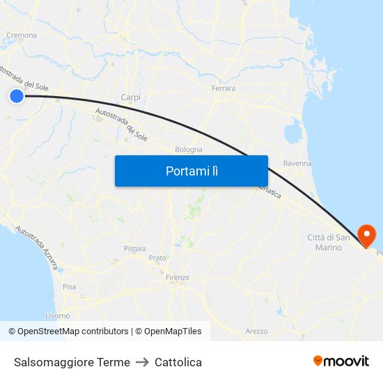 Salsomaggiore Terme to Cattolica map