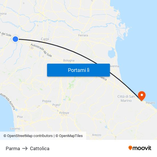 Parma to Cattolica map