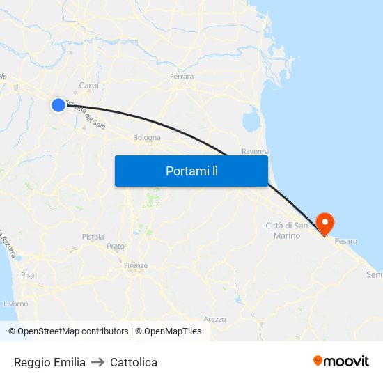 Reggio Emilia to Cattolica map