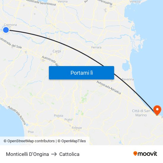 Monticelli D'Ongina to Cattolica map