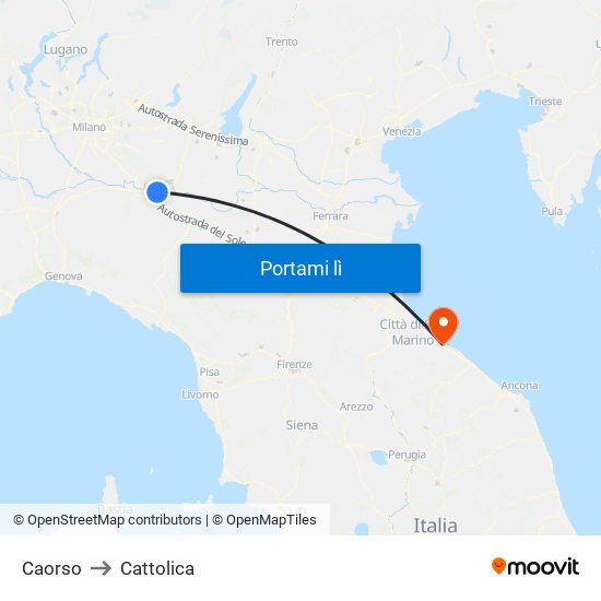 Caorso to Cattolica map