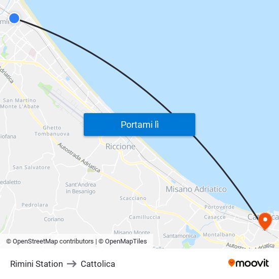 Rimini Station to Cattolica map