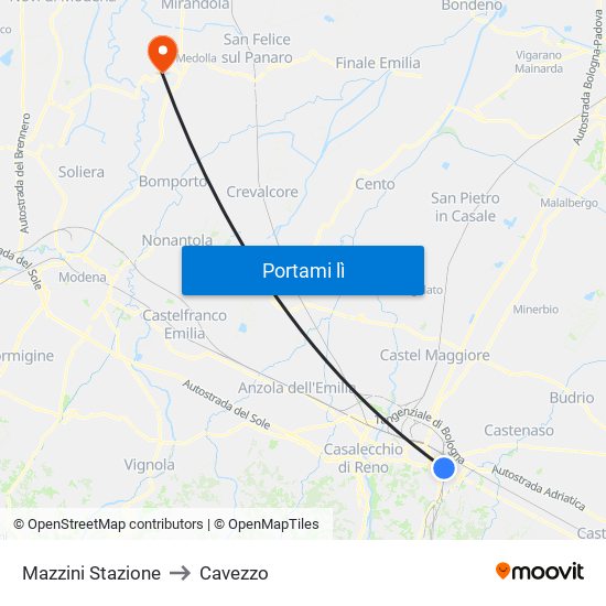 Mazzini Stazione to Cavezzo map