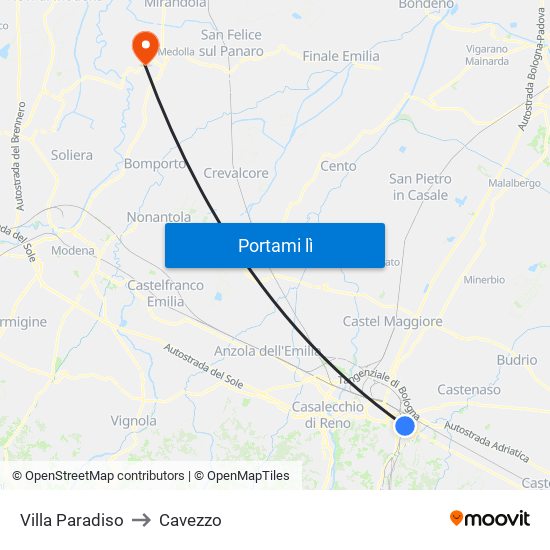 Villa Paradiso to Cavezzo map