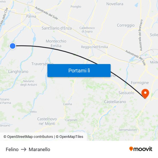 Felino to Maranello map