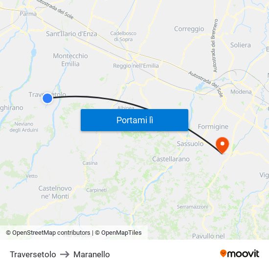 Traversetolo to Maranello map