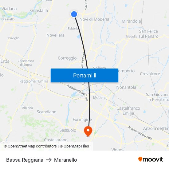 Bassa Reggiana to Maranello map