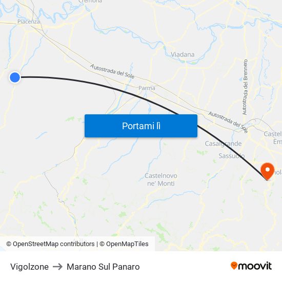 Vigolzone to Marano Sul Panaro map