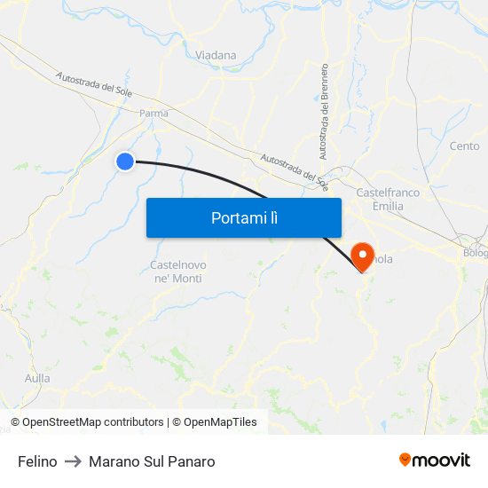 Felino to Marano Sul Panaro map