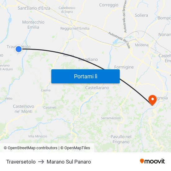 Traversetolo to Marano Sul Panaro map