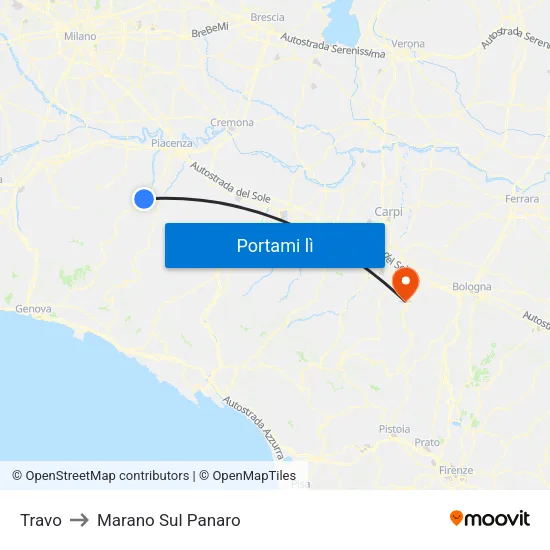 Travo to Marano Sul Panaro map