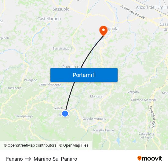Fanano to Marano Sul Panaro map