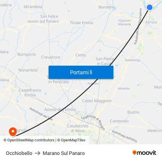 Occhiobello to Marano Sul Panaro map