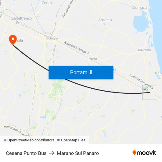 Cesena Punto Bus to Marano Sul Panaro map