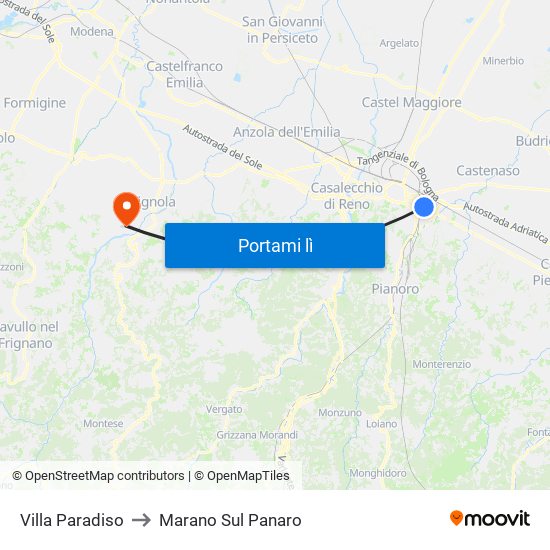 Villa Paradiso to Marano Sul Panaro map