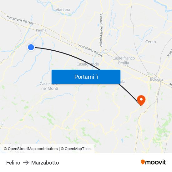 Felino to Marzabotto map