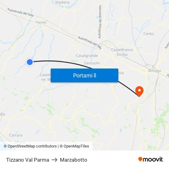 Tizzano Val Parma to Marzabotto map