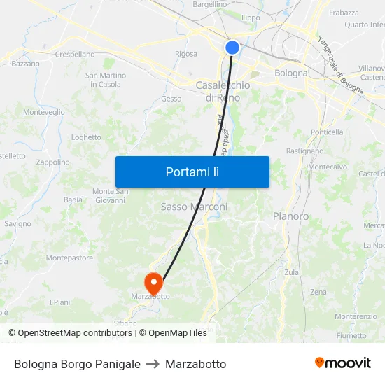 Bologna Borgo Panigale to Marzabotto map