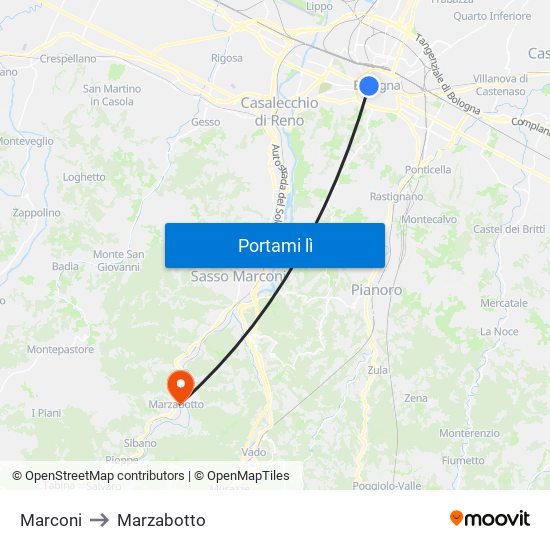 Marconi to Marzabotto map