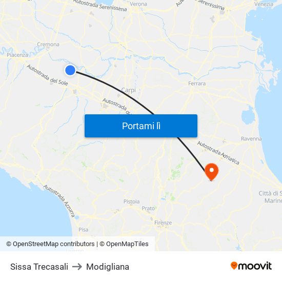 Sissa Trecasali to Modigliana map