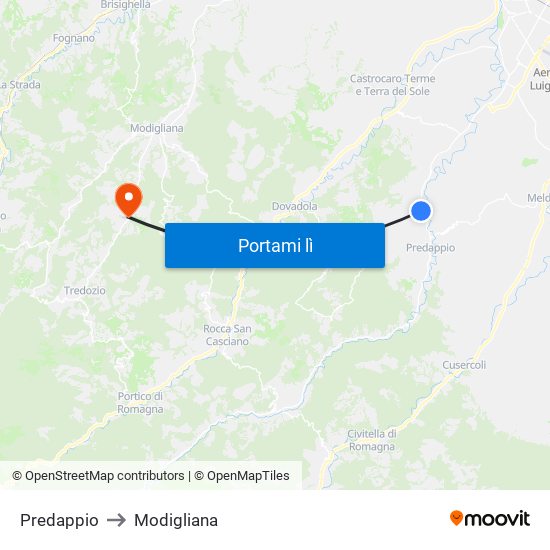 Predappio to Modigliana map