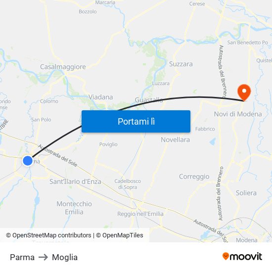 Parma to Moglia map