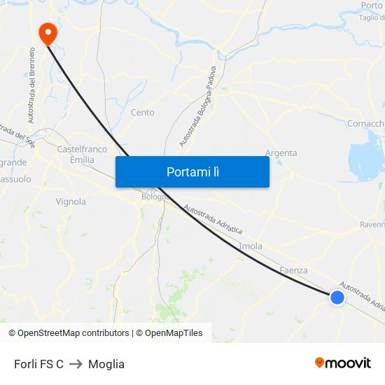 Forli FS C to Moglia map