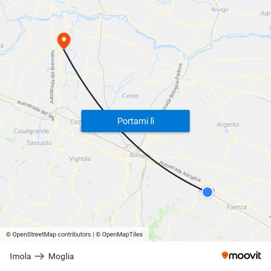 Imola to Moglia map