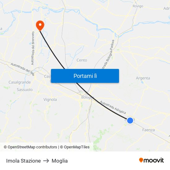 Imola Stazione to Moglia map