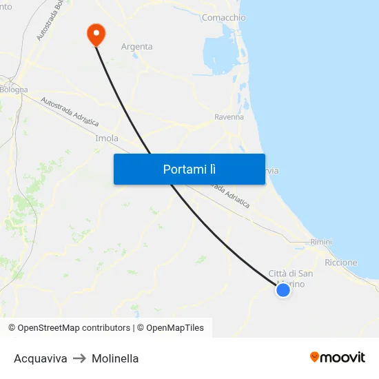 Acquaviva to Molinella map