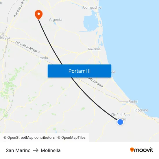 San Marino to Molinella map