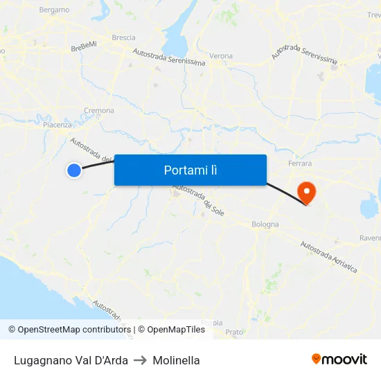 Lugagnano Val D'Arda to Molinella map