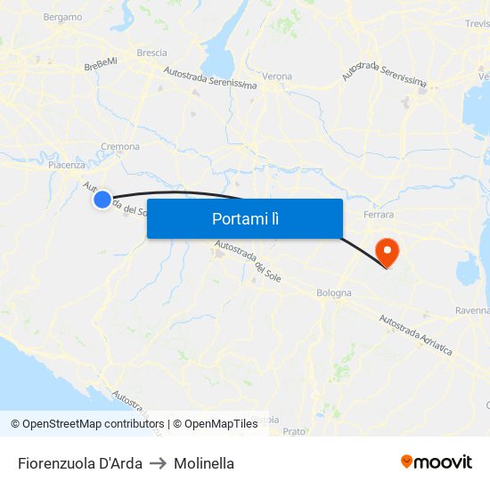 Fiorenzuola D'Arda to Molinella map