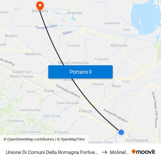 Unione Di Comuni Della Romagna Forlivese to Molinella map