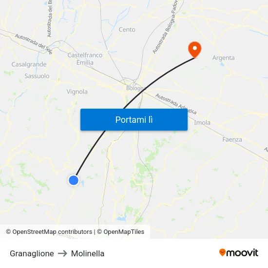 Granaglione to Molinella map