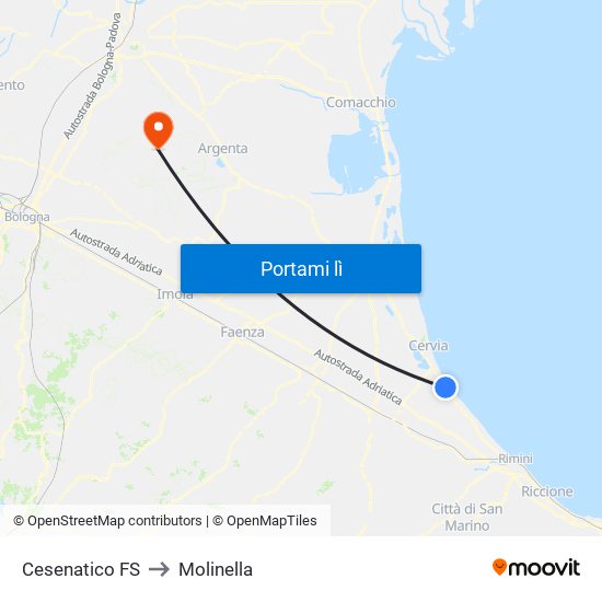 Cesenatico FS to Molinella map