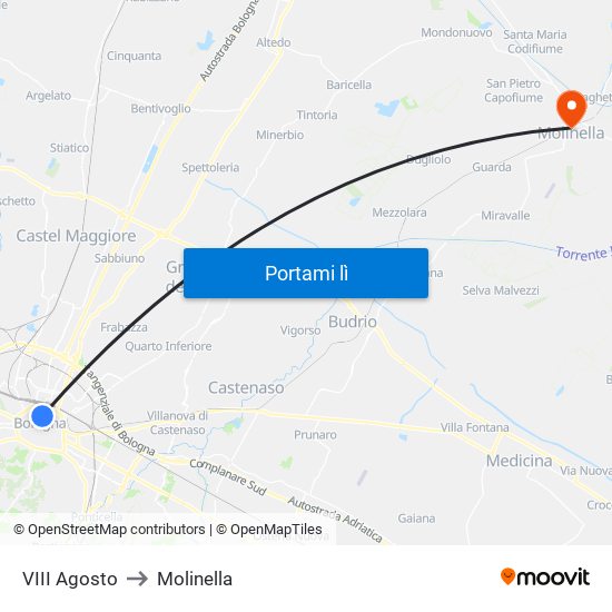 VIII Agosto to Molinella map