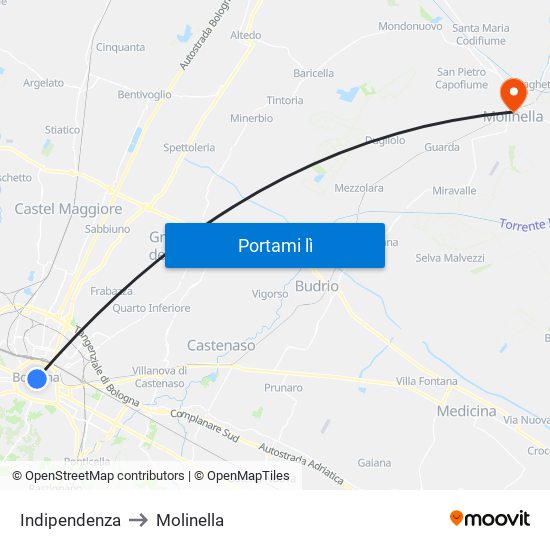 Indipendenza to Molinella map