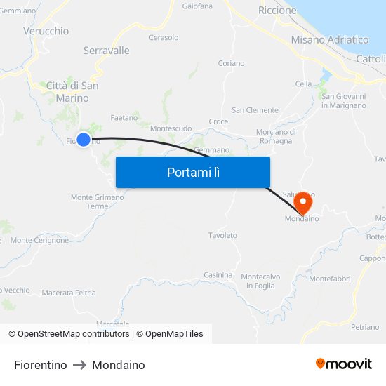 Fiorentino to Mondaino map