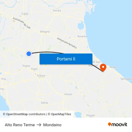 Alto Reno Terme to Mondaino map