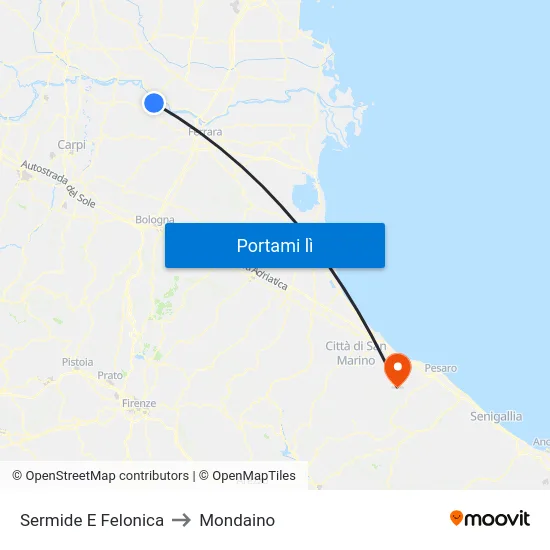 Sermide E Felonica to Mondaino map