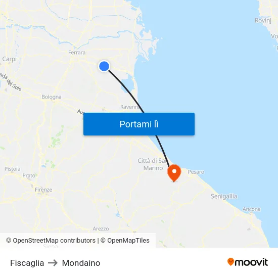 Fiscaglia to Mondaino map
