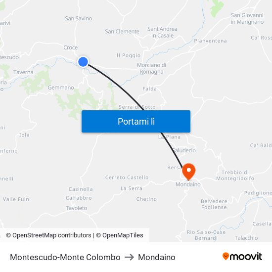Montescudo-Monte Colombo to Mondaino map