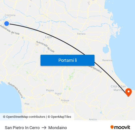 San Pietro In Cerro to Mondaino map